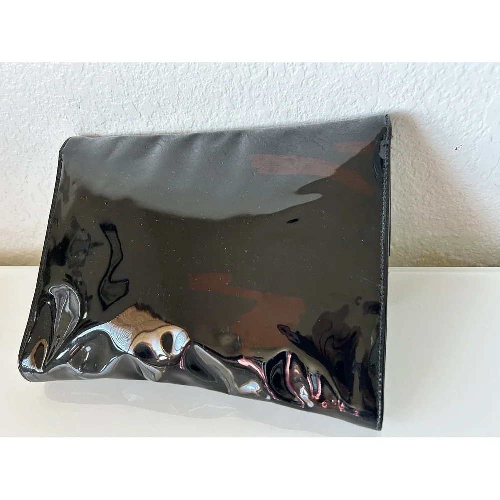 60s Patent Envelope Clutch Shoulder Purse Bag Marble Lucite Detail Chain Black